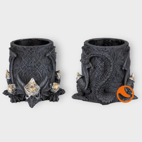 Porta Lapices Dragon Gris Resina